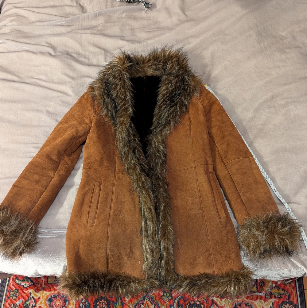 Brown Faux Fur Trimmed Women's Coat